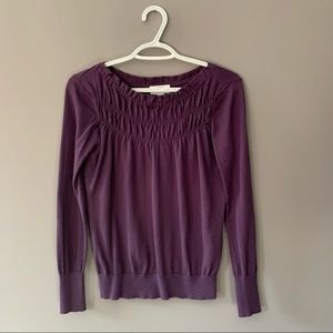 Ann Taylor Loft XS Petite Purple Pleated Crew Neck